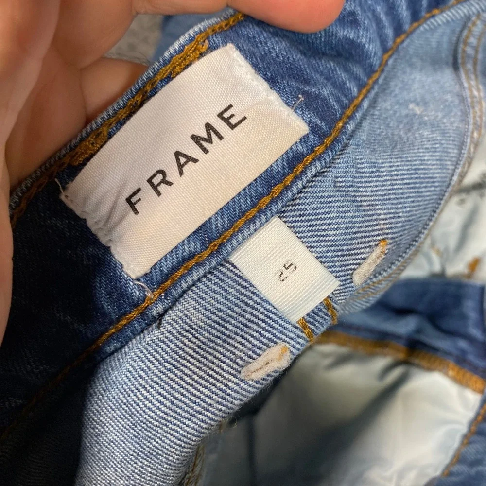 FRAME Le High Straight Jeans Medium Wash Distressed 100% Cotton Size 25 HNTT727 - Picture 6 of 9